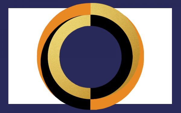 Circular graphic with orange rectangular border