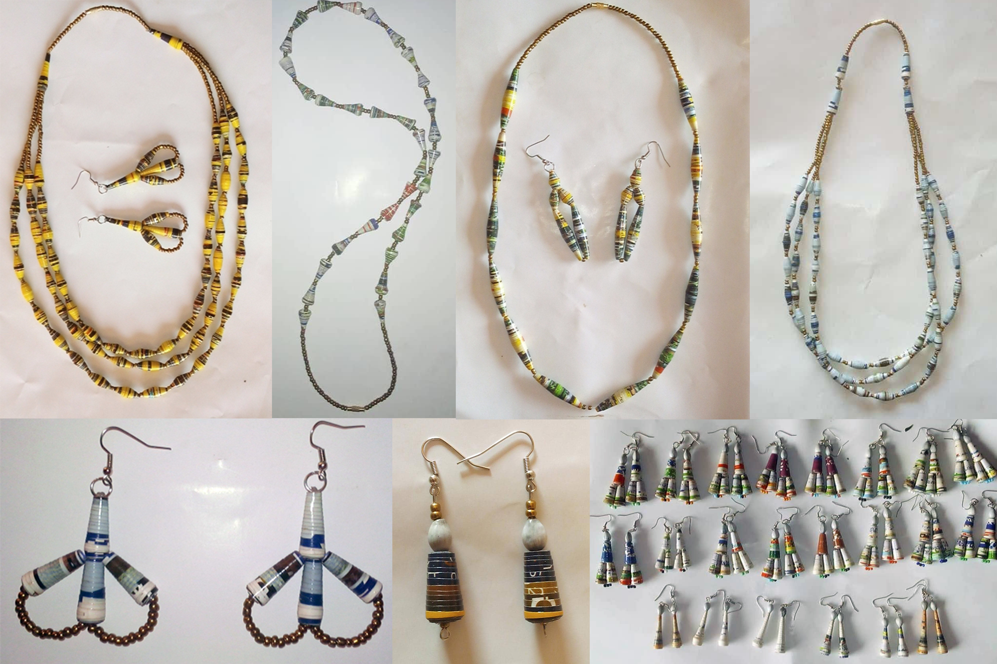 Collage of beaded necklaces and earrings