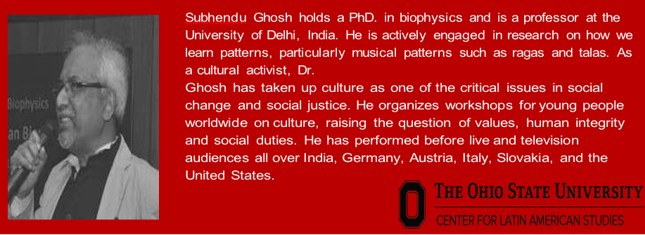 Subhendu Ghosh with written bio (transcribed below)