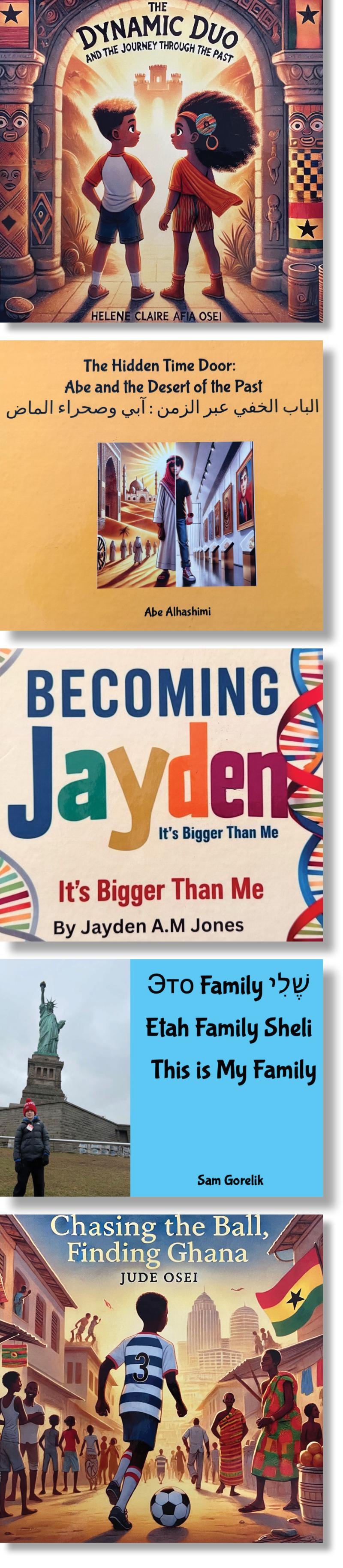 Vertical collage of five book covers