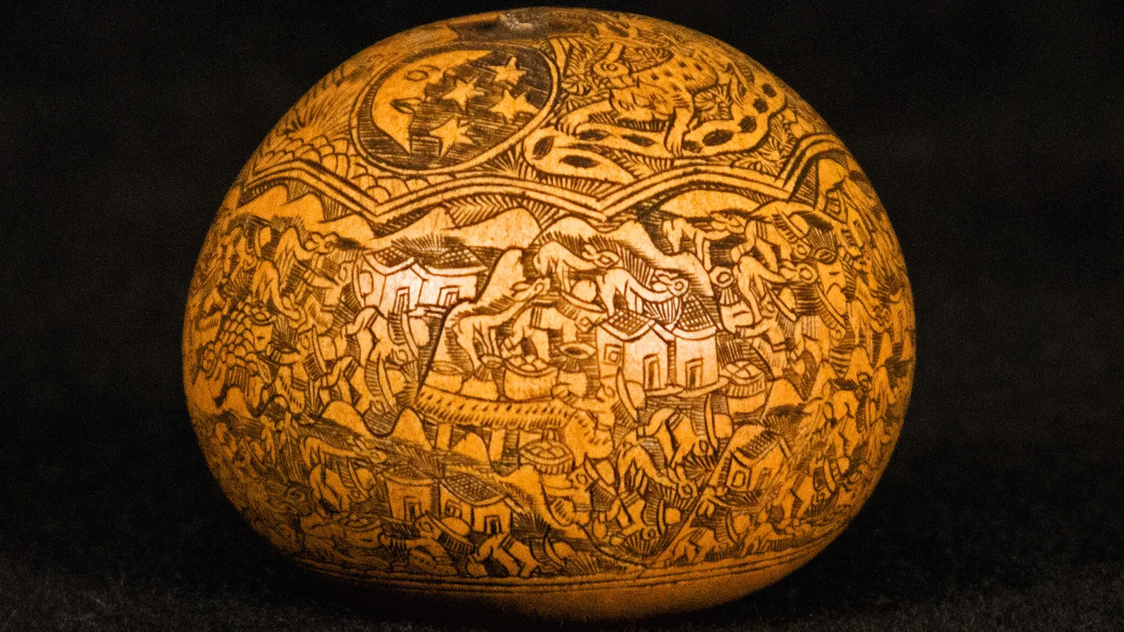 Andean etched story gourd