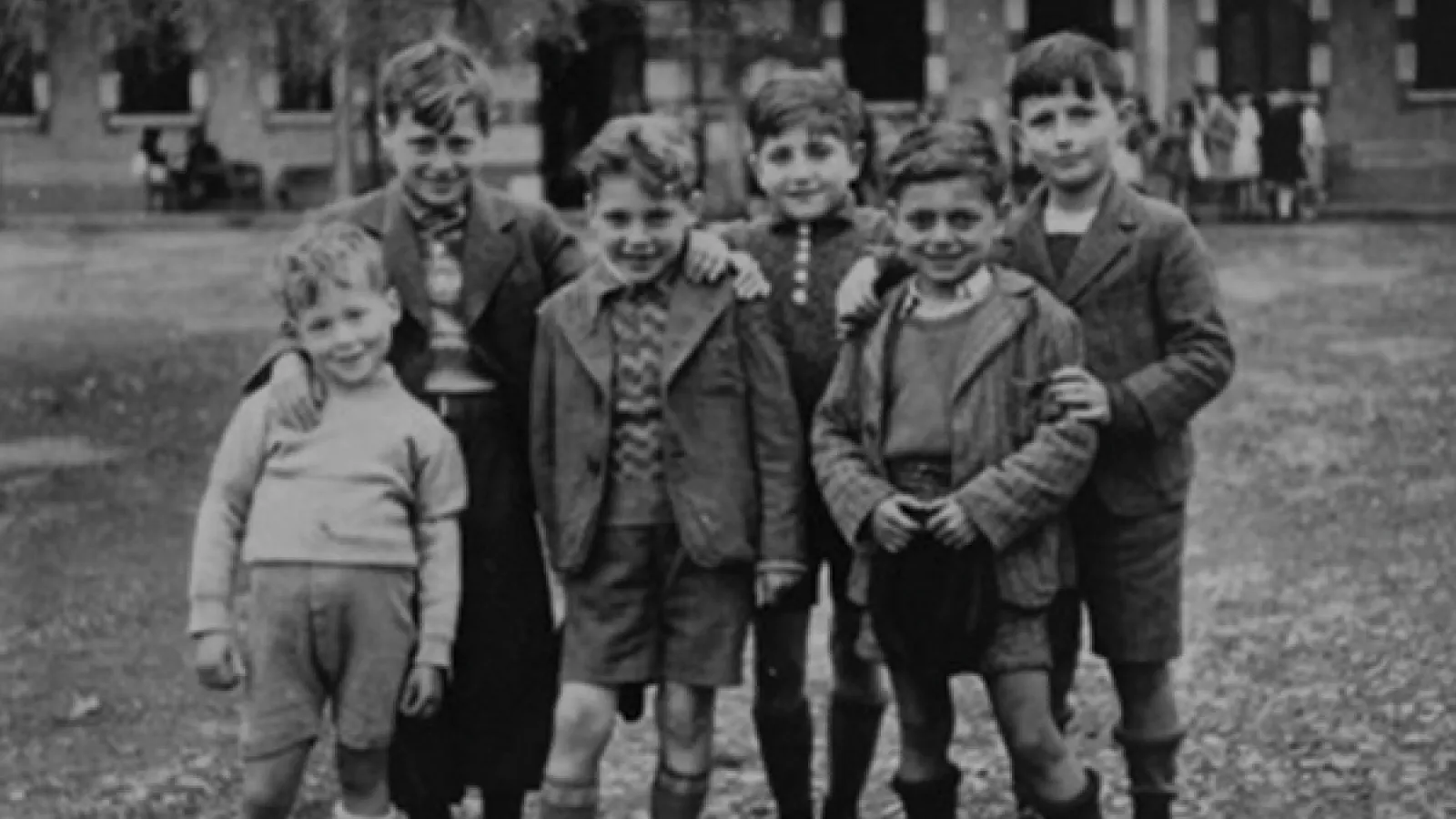 Black and white photograph Jewish refugee children