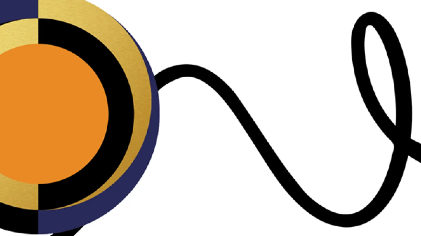 Circular graphic over a black curving line