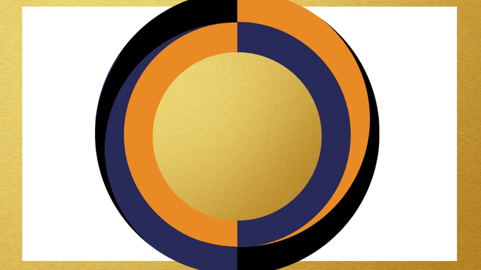 Circular illustration with gold rectangular frame