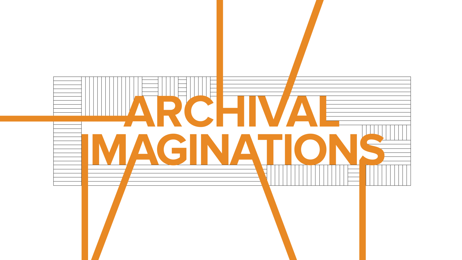 Abstract illustration with text "Archival Imaginations"