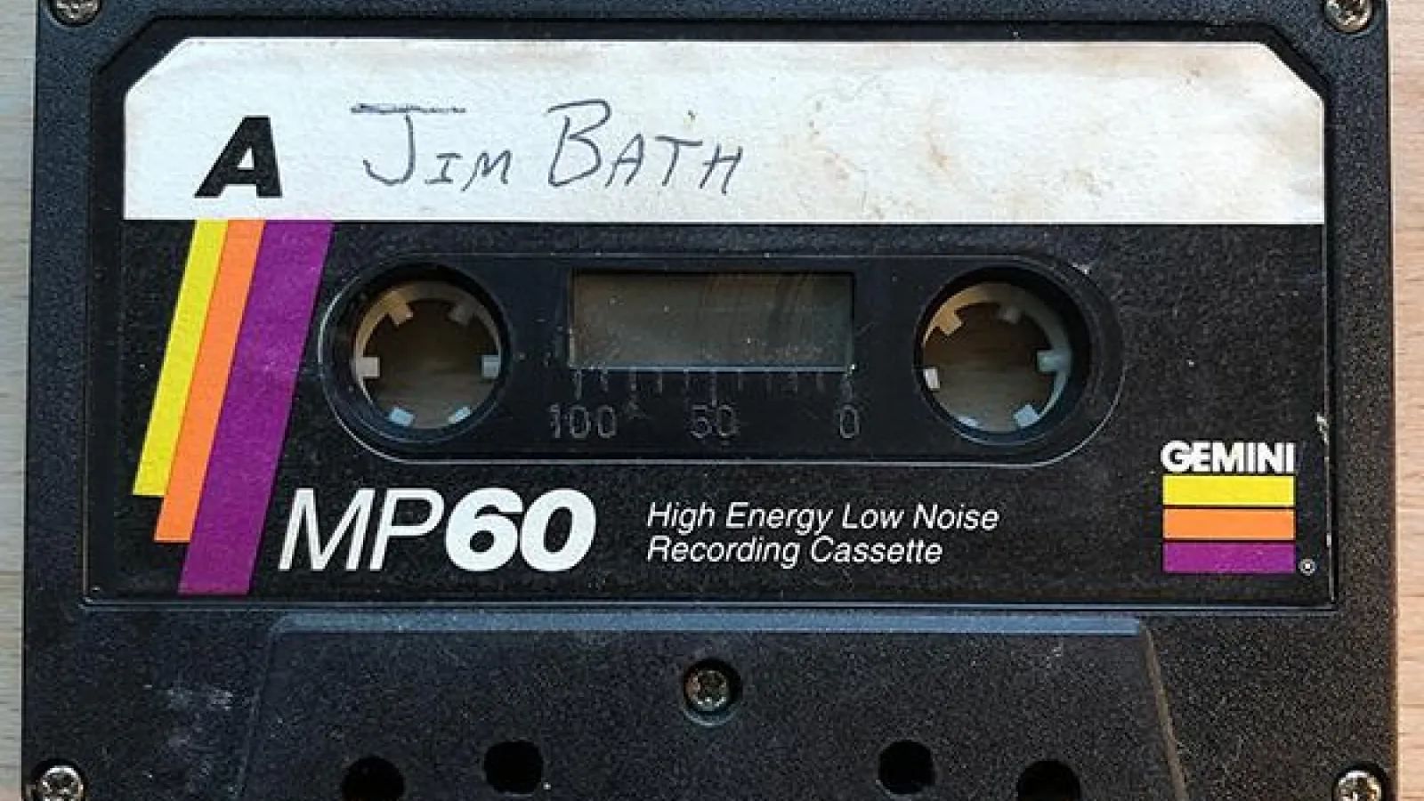 Cassette tape labeled "Jim Bath"
