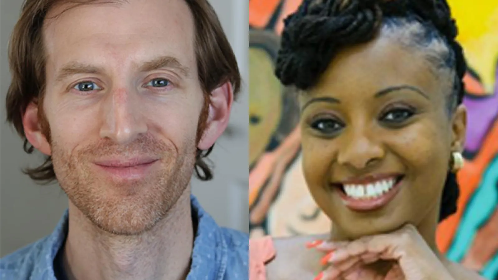 Side by side photographs. On the left, a smiling man with blue eyes and light hair. On the right, a smiling woman with dark hair. 