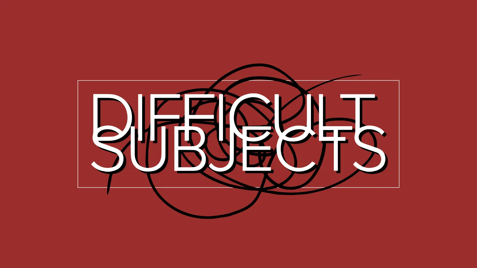 Banner with squiggle design and text: Dificult Subjects
