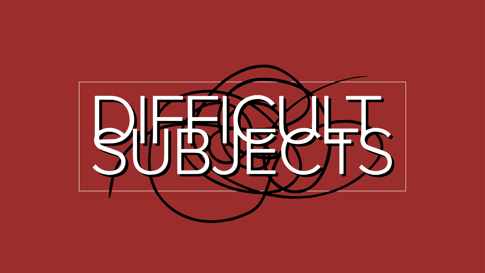 Banner with squiggle design and text: Dificult Subjects