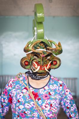 Photograph of person wearing Latin American mask