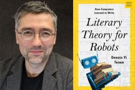 Smiling man next to book cover