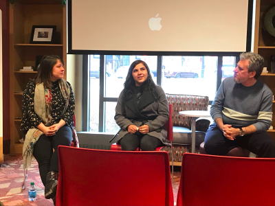 Maggie Popodiak, Stephany Perez, and David Feiner during the Q&A