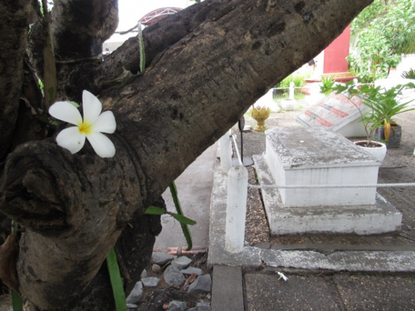 Fourteen unmarked graves rest in a garden outside of Tuol Sleng. They memorialize the victims who remain unknown.