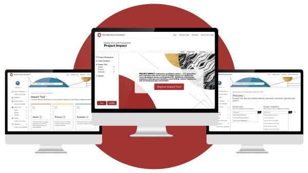 Three desktop screens