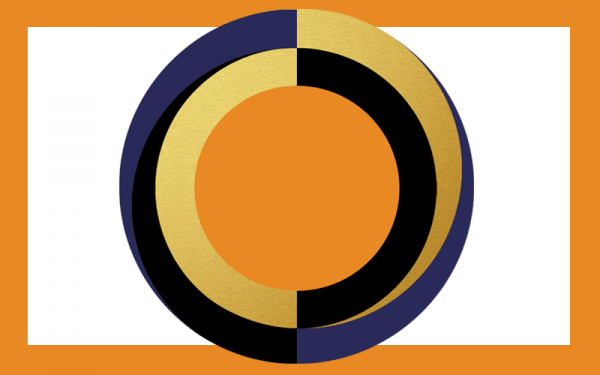 Circular graphic with orange rectangular border