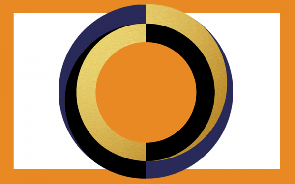 Circular illustration with orange rectangle