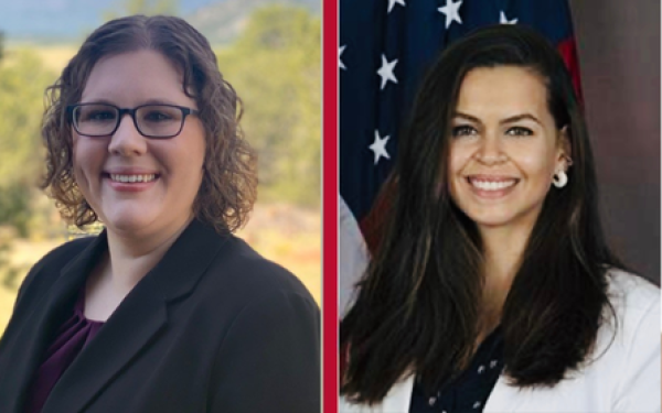 two pictures of women smiling 