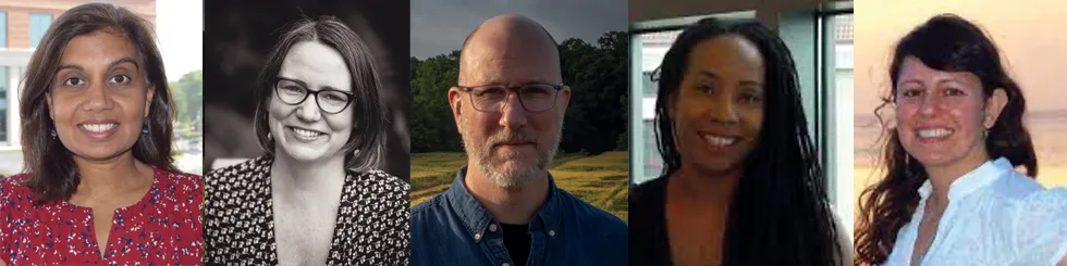 Side-by-side portraits of five people