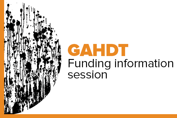 Half moon design with text: GAHDT funding information session