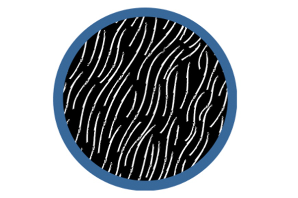 Blue circle with black and white illustration inside