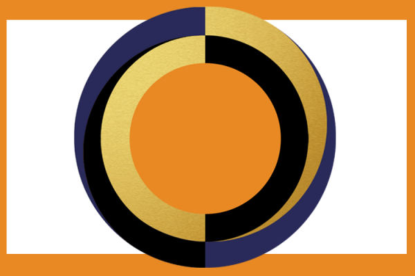 Circular graphic with orange rectangular border