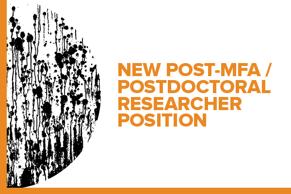 Abstract illustration with text: New Post-MFA/Postdoctoral Researcher Position