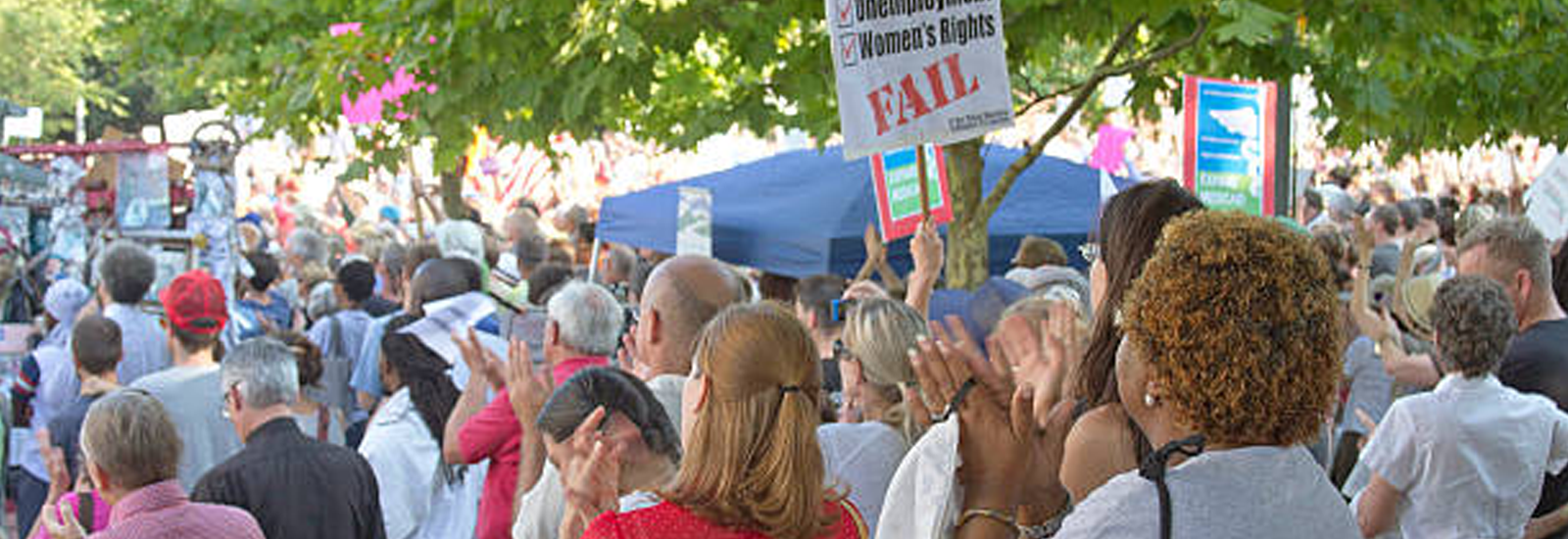 Photograph of crowd outdoors protesting