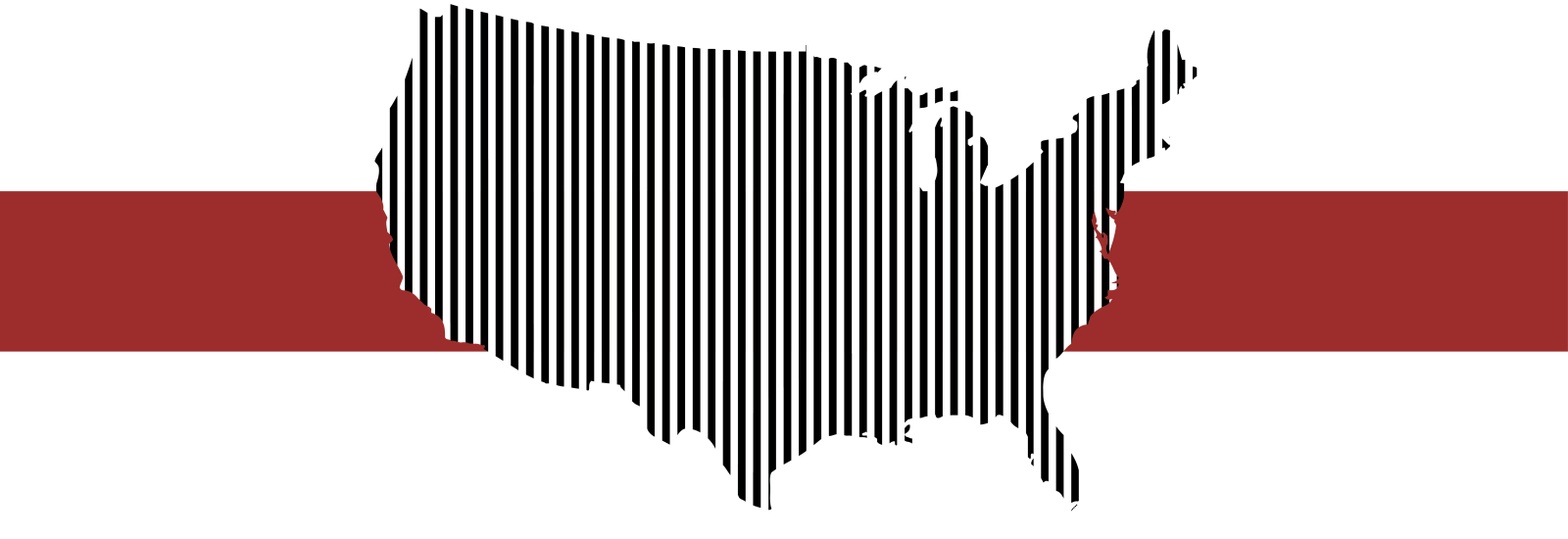 Illustration of the United Stated composed of vertical black lines with a horizontal red line behind